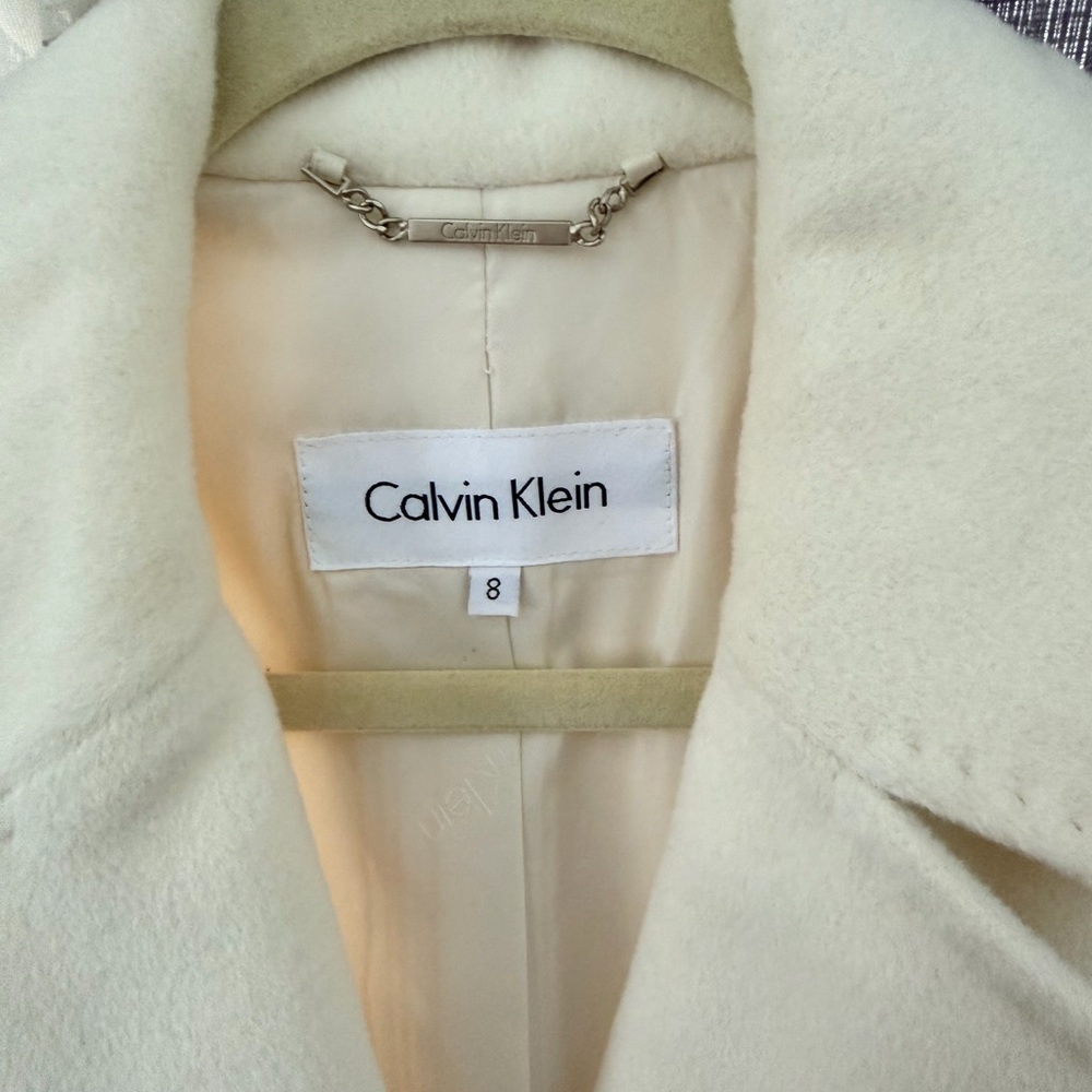 Calvin Klein Cream Single-Breasted Wool-Blend Long Coat - Picture 2 of 13